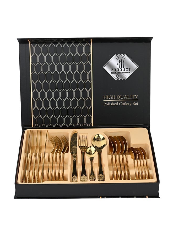 أولييرو طقم أدوات طعام متين وأنيق مكوّن من 24 قطعة لراحة استخدام ومائدة أنيقة – ذهبي - Image 3